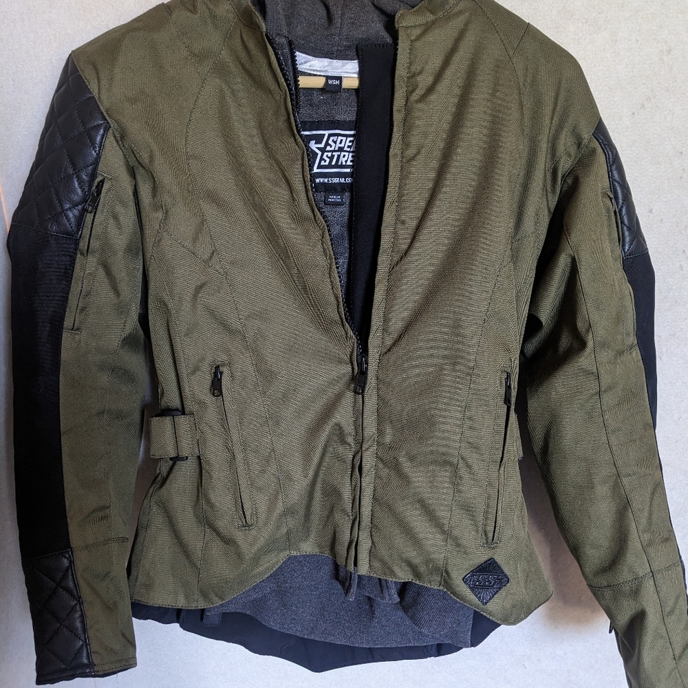 SpeedStrength Women's Small Motorcycle Jacket Olive green, black leather, gray